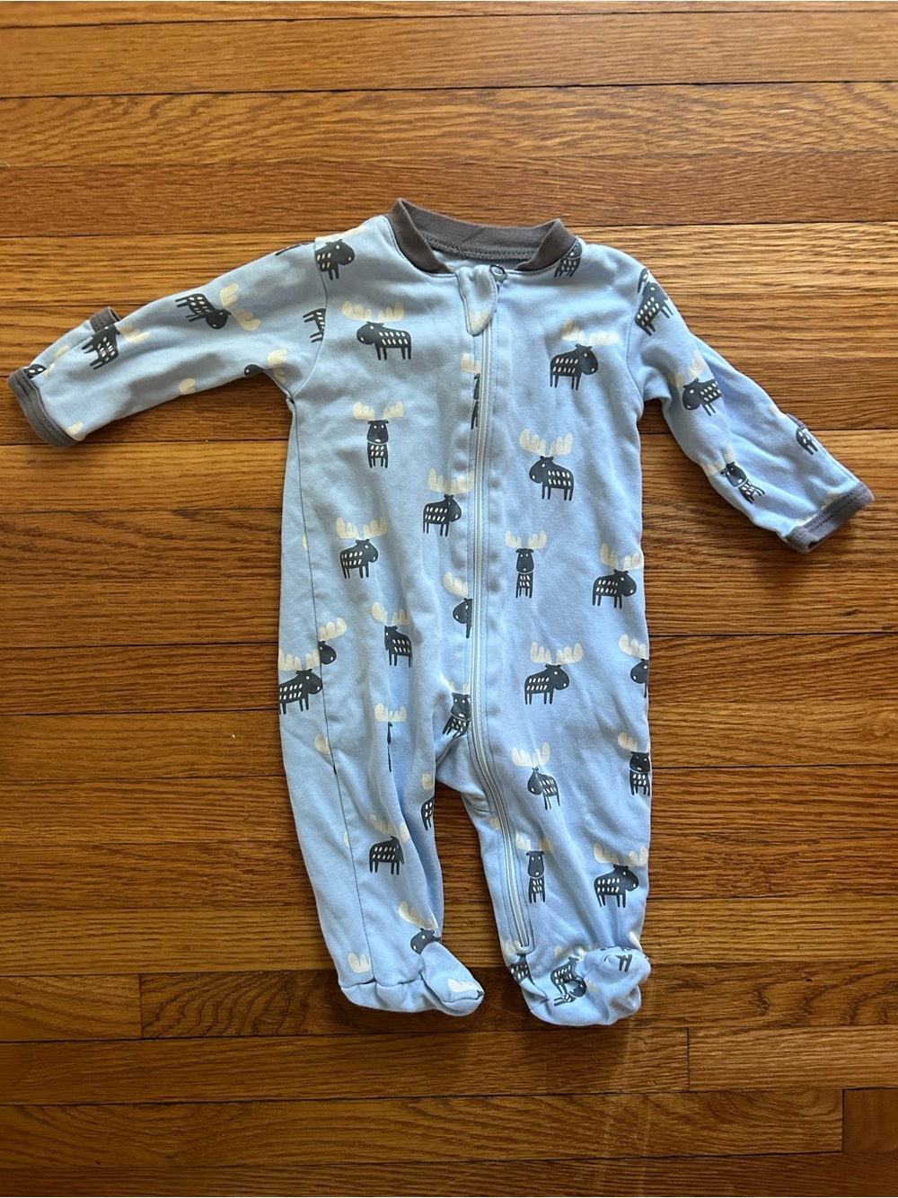 Kissy Kissy / Kissy Love Blue Moose-Print Footed One-Piece Pajamas 0-3M